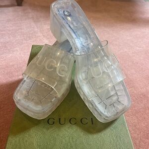 Gucci Logo Rubber Slides with heels